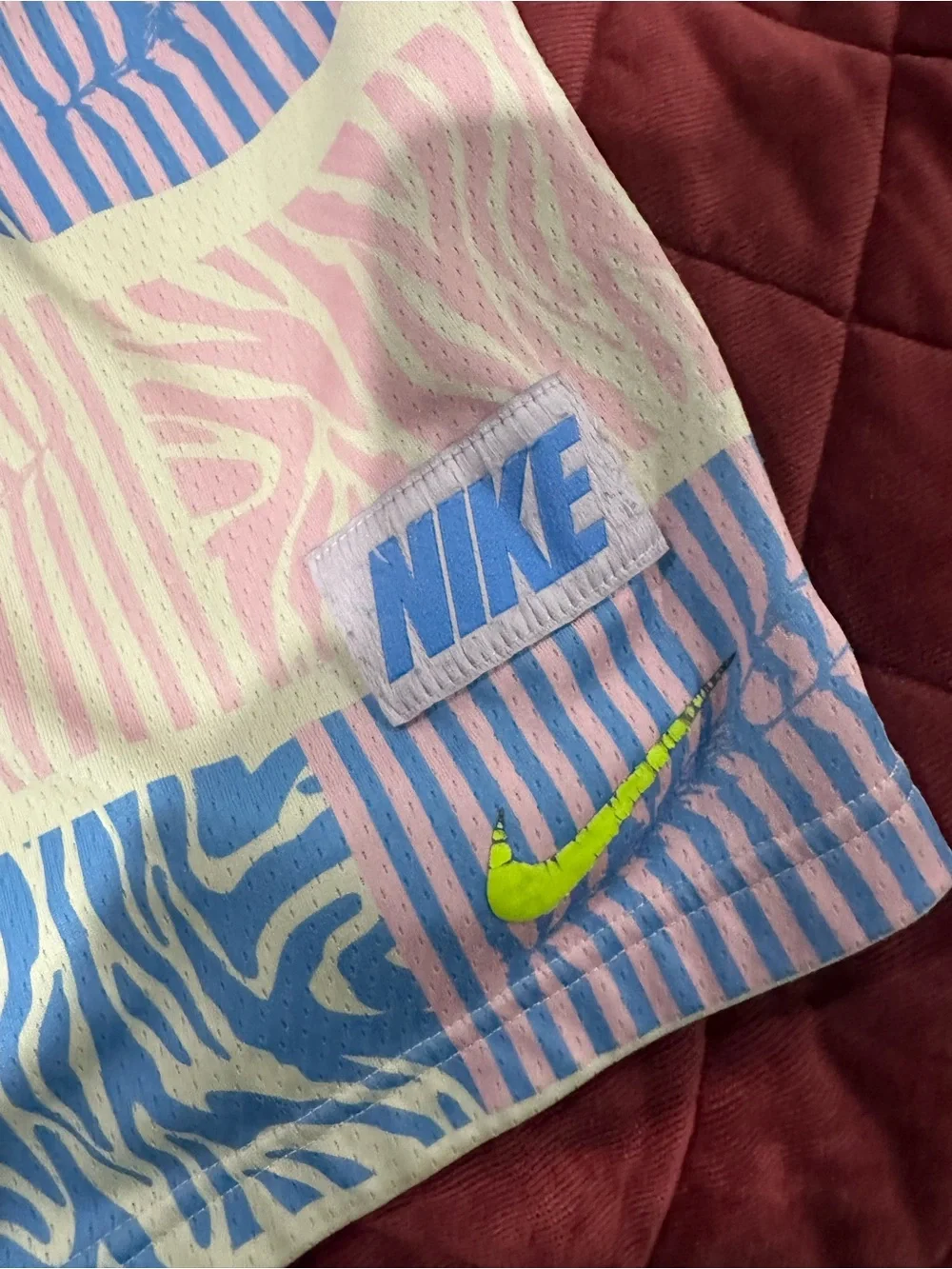 Nike Men’s Pink & Light Blue Zebra-Stripe Swim Trunks